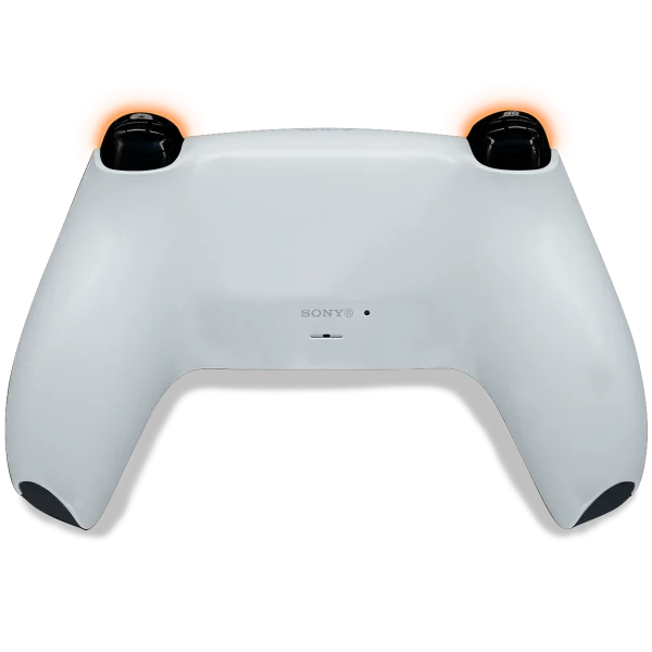 PS5 DualSense White mit TMR-Sticks und Smart Triggern (Mausklick), Rückseite