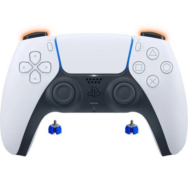 PS5 DualSense White mit TMR-Sticks und Smart Triggern (Mausklick), Vorderseite