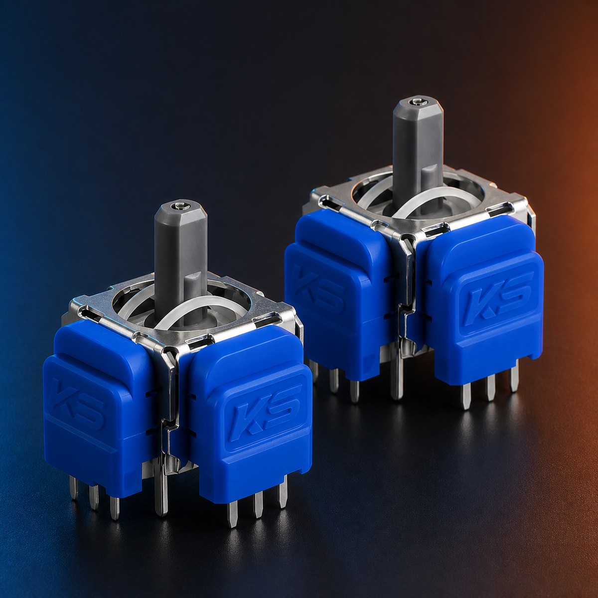 Zwei blaue TMR-Stick-Module für PS5 DualSense Controller